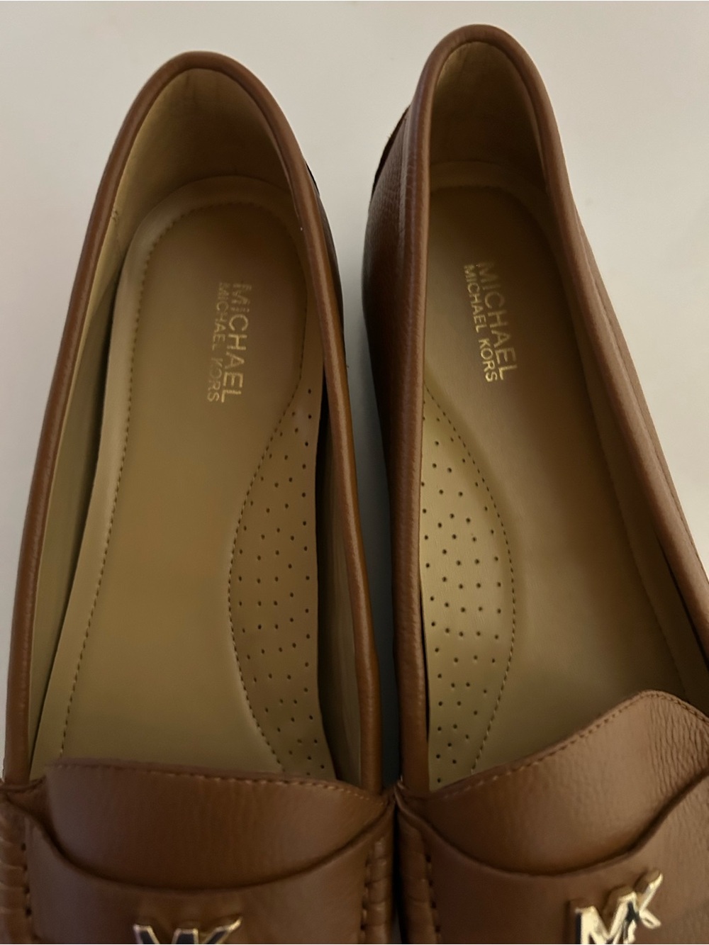 Michael Kors Brown Leather MK Logo Penny Loafers - Picture 3 of 5